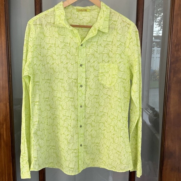 Fresh Produce Green Size M Floral Button Up Long Sleeve Shirt Cotton Made in USA - Picture 1 of 7